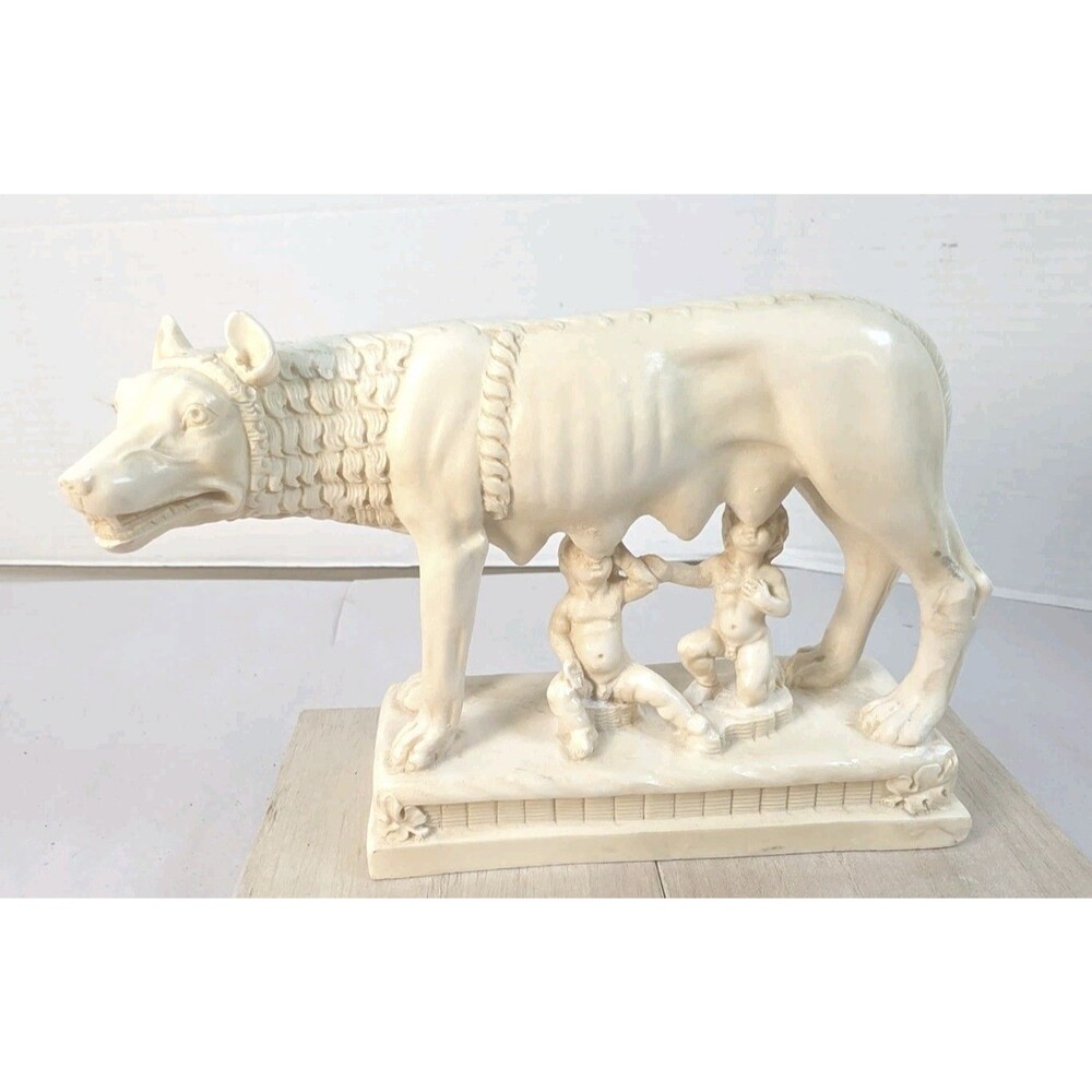 Vintage A. Santini Signed Capitoline Wolf Nursing Romulus Remus Sculpture Italy